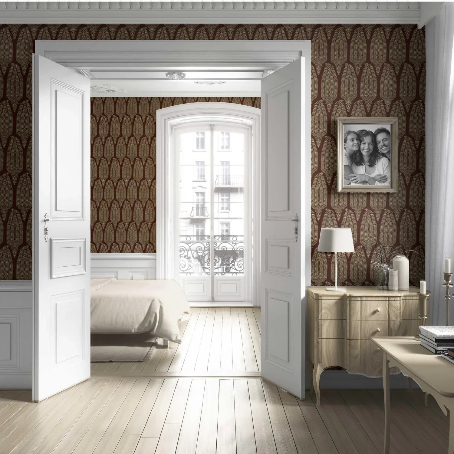 Paisley Floral Living Room Wallpaper (Deep Brown/ Gold)