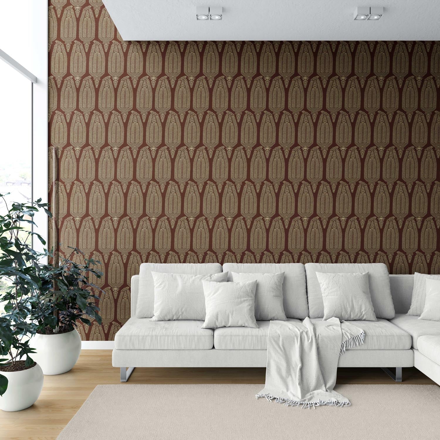 Paisley Floral Shower Toilet Wallpaper (Deep Brown/ Gold)