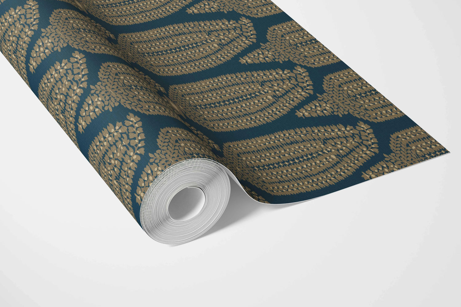 Paisley Floral Bathroom Wallpaper (Teal Blue/ Gold)
