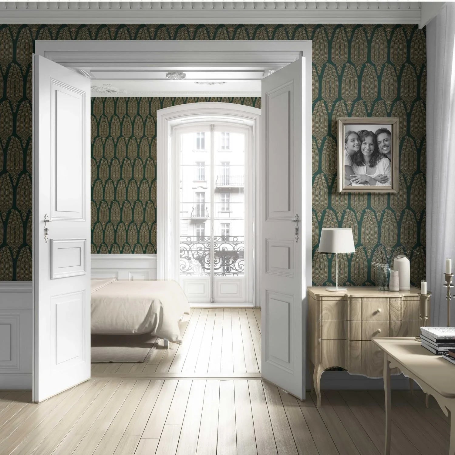 Paisley Floral Living Room Wallpaper (Green/ Gold)