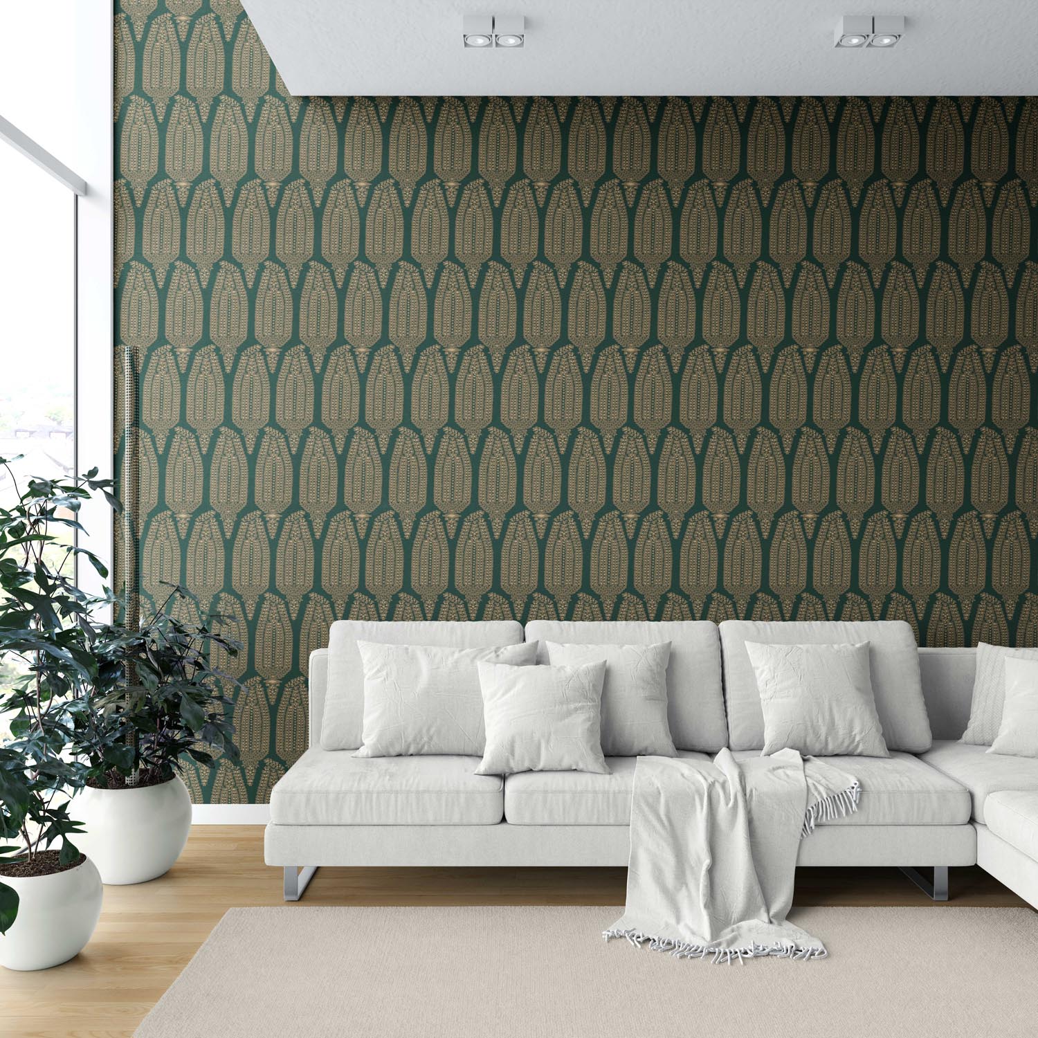 Paisley Floral Shower Toilet Wallpaper (Green/ Gold)