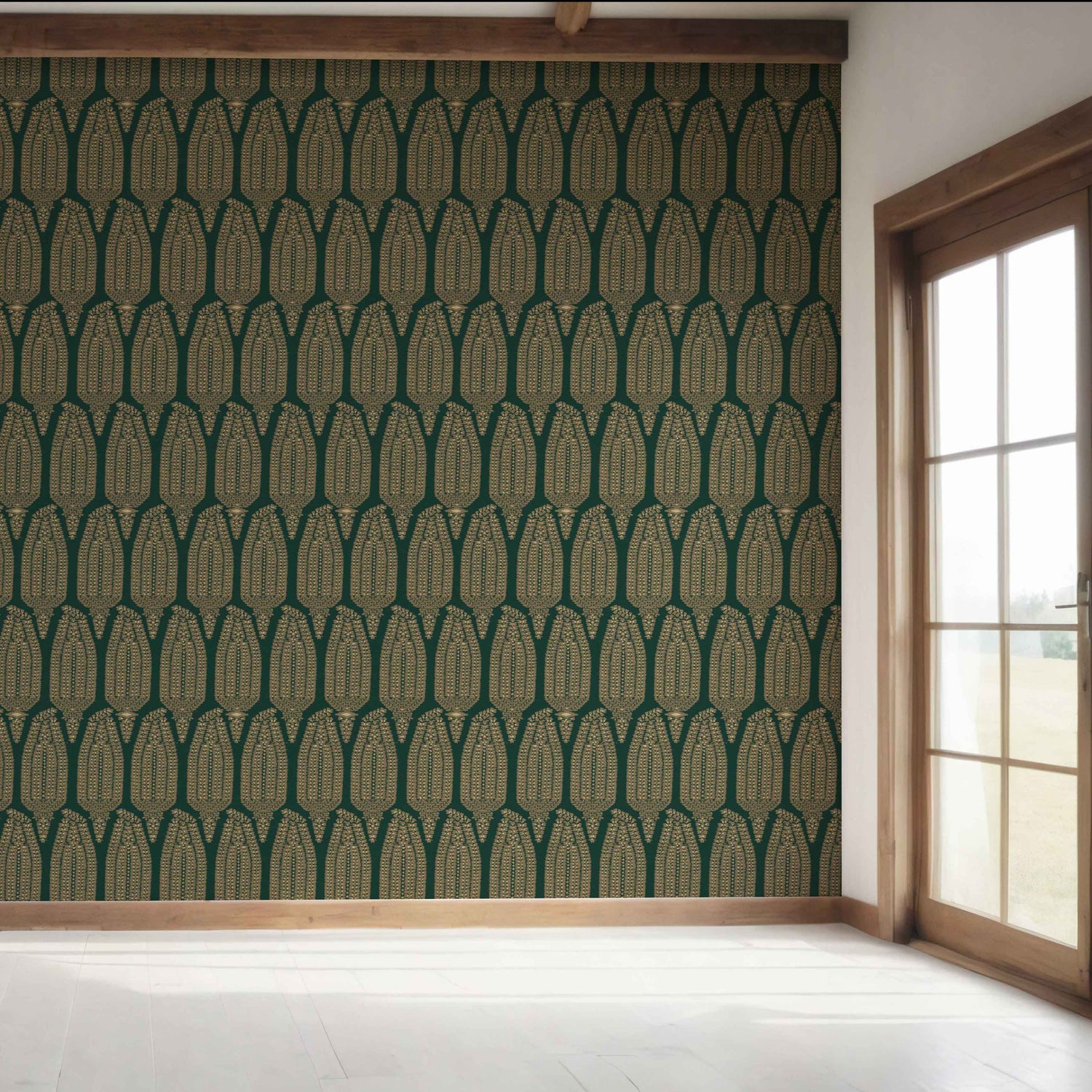 Paisley Floral Bedroom Wallpaper (Green/ Gold)