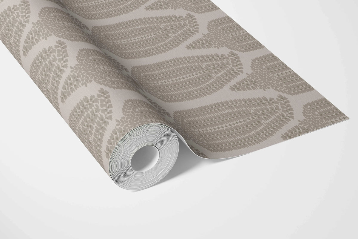 Neutral Paisley Floral Bathroom Wallpaper (Greige/ Taupe/ Warm Gray)