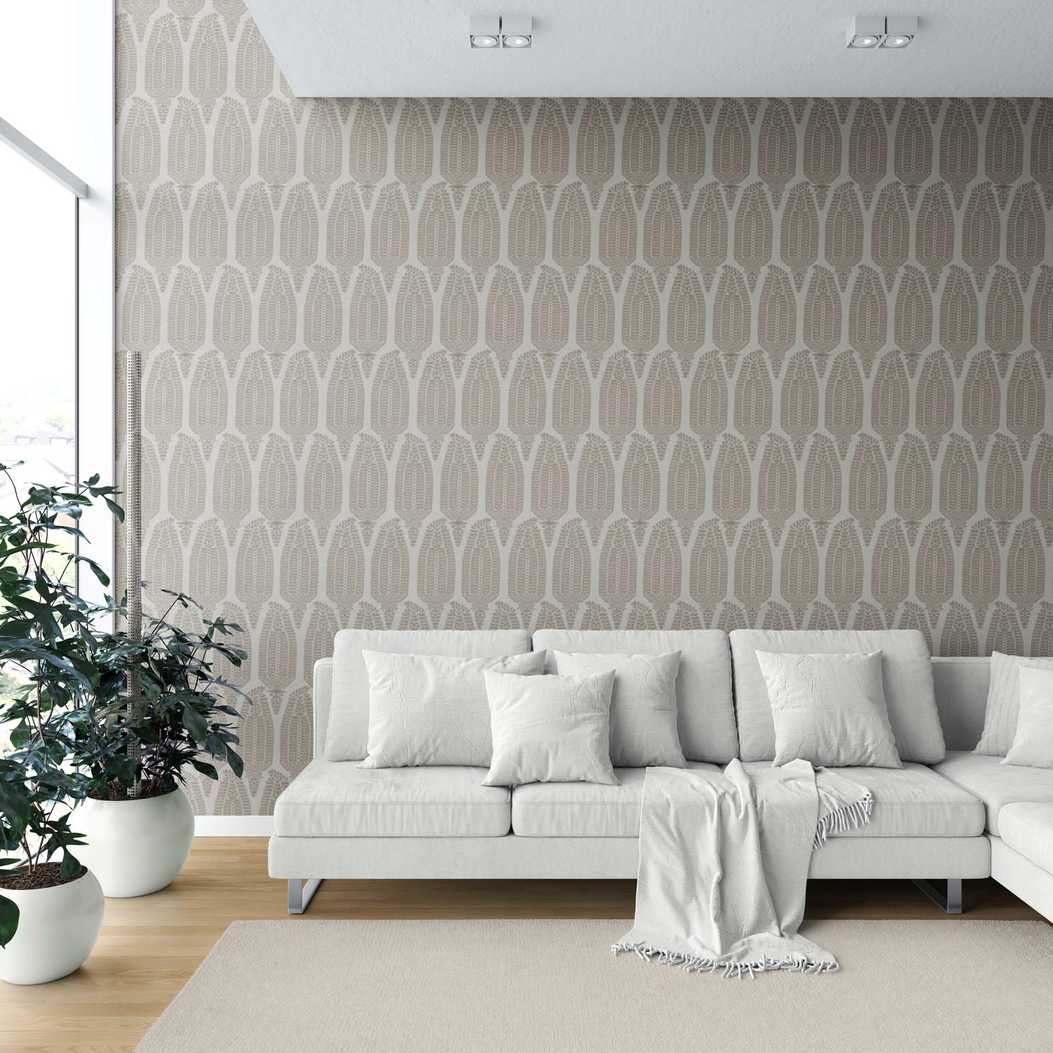 Neutral Paisley Floral Shower Toilet Wallpaper (Greige/ Taupe/ Warm Gray)