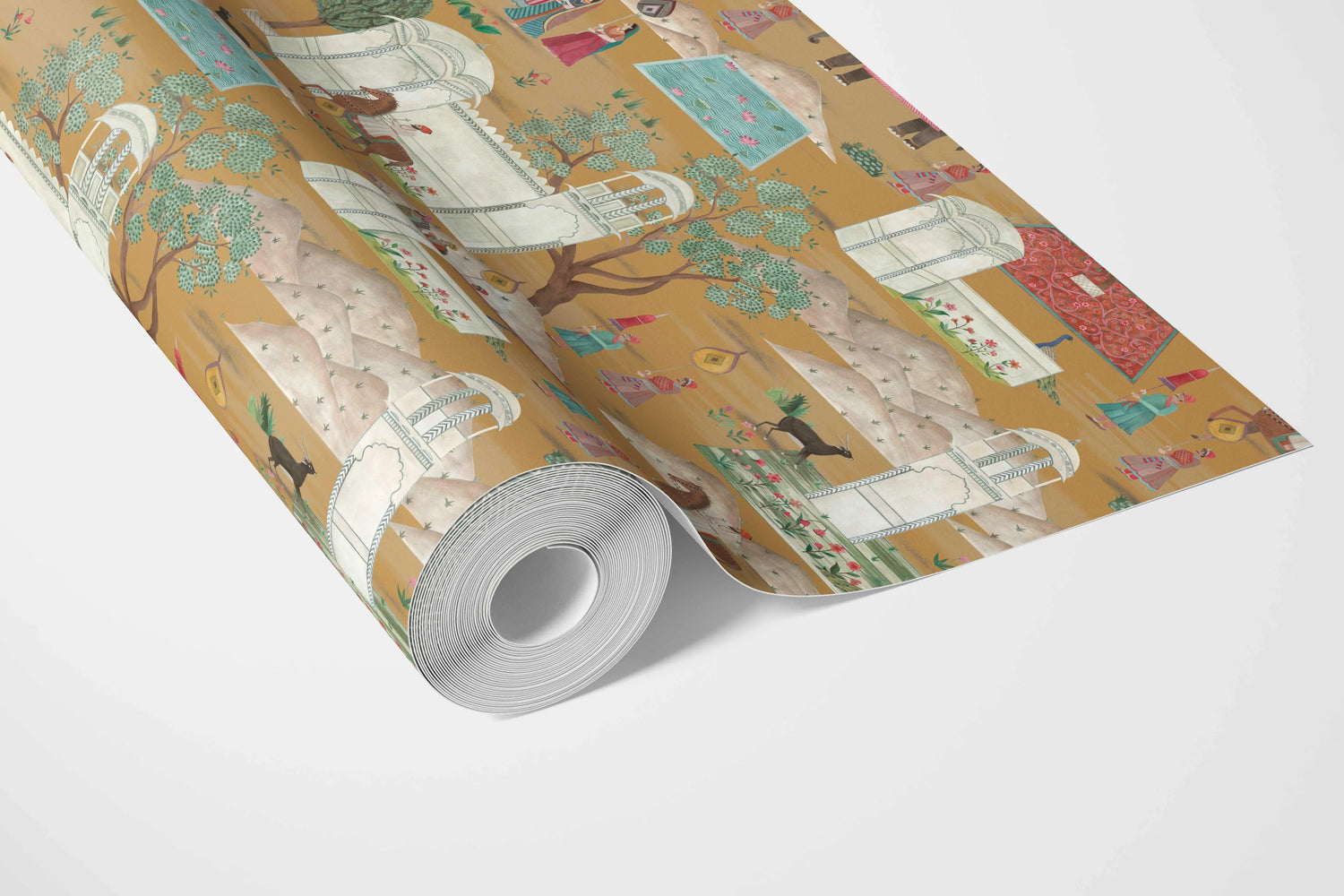 Ethnic/ Heritage/ Horses & Castles Print Bathroom Wallpaper (Yellow/ Red/ Green/ Blue/ Pink)