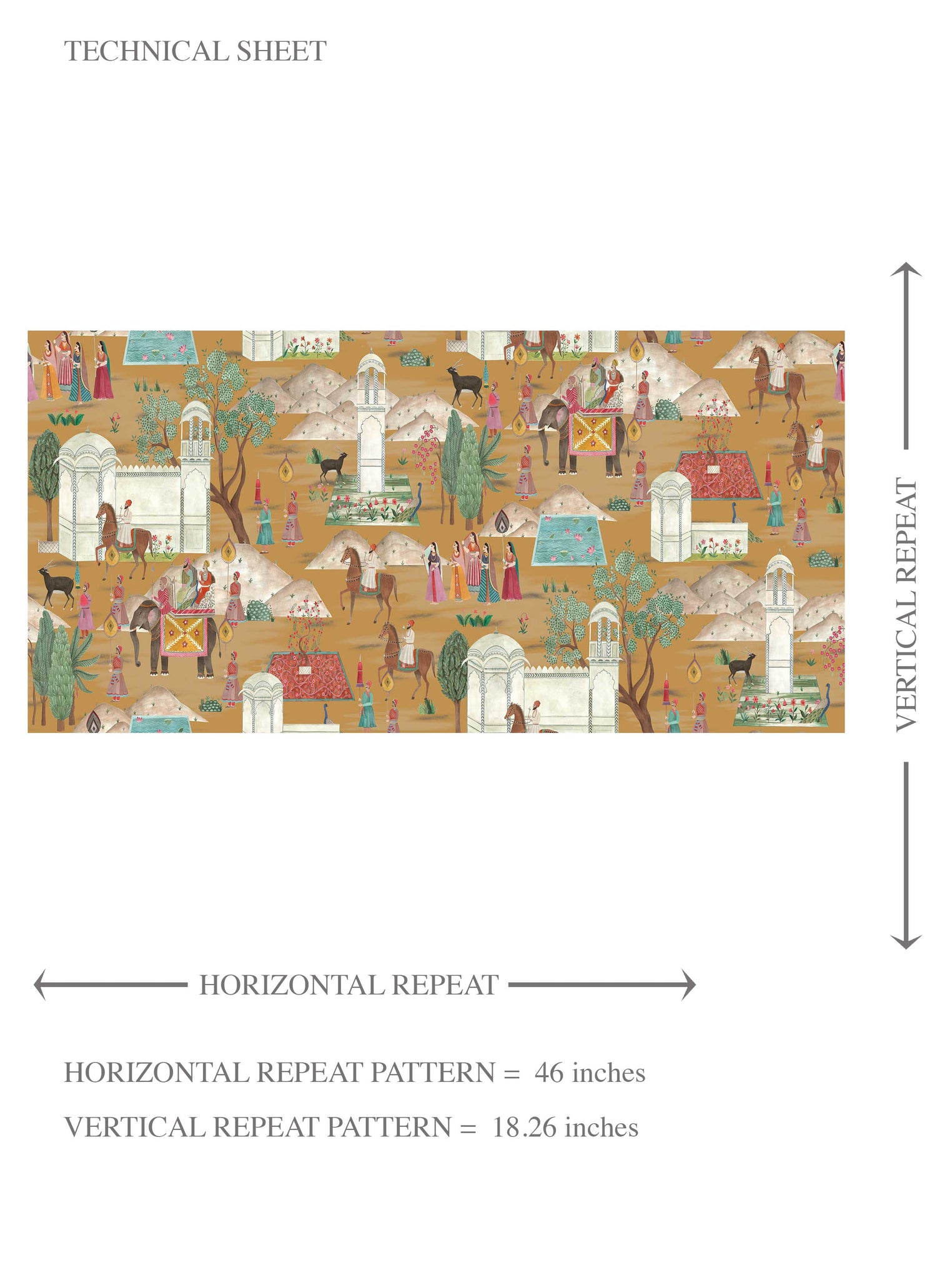 Ethnic/ Heritage/ Horses & Castles Print Kids Room Wallpaper (Yellow/ Red/ Green/ Blue/ Pink)
