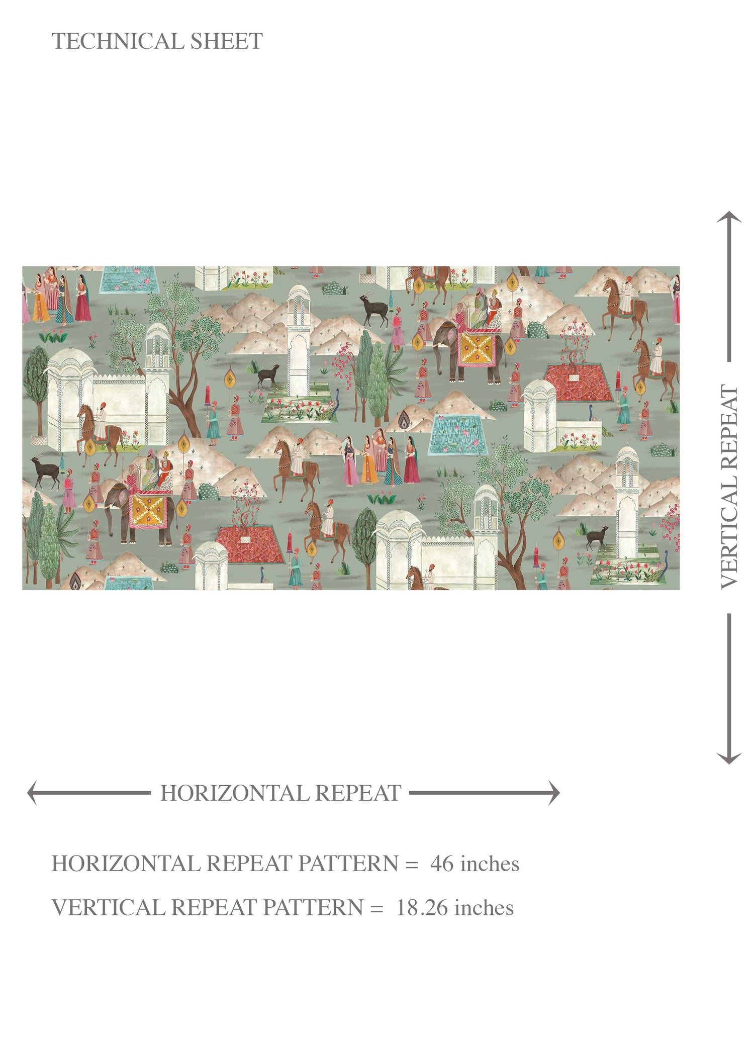 Ethnic/ Heritage/ Horses & Castles Print Kids Room Wallpaper (Green/ Blue/ Red/ Pink/ Yellow)