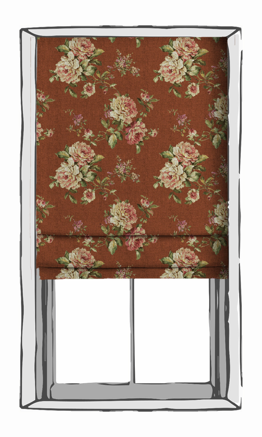 Country Floral Window Treatments Fabric Sample (Orange/ Red)