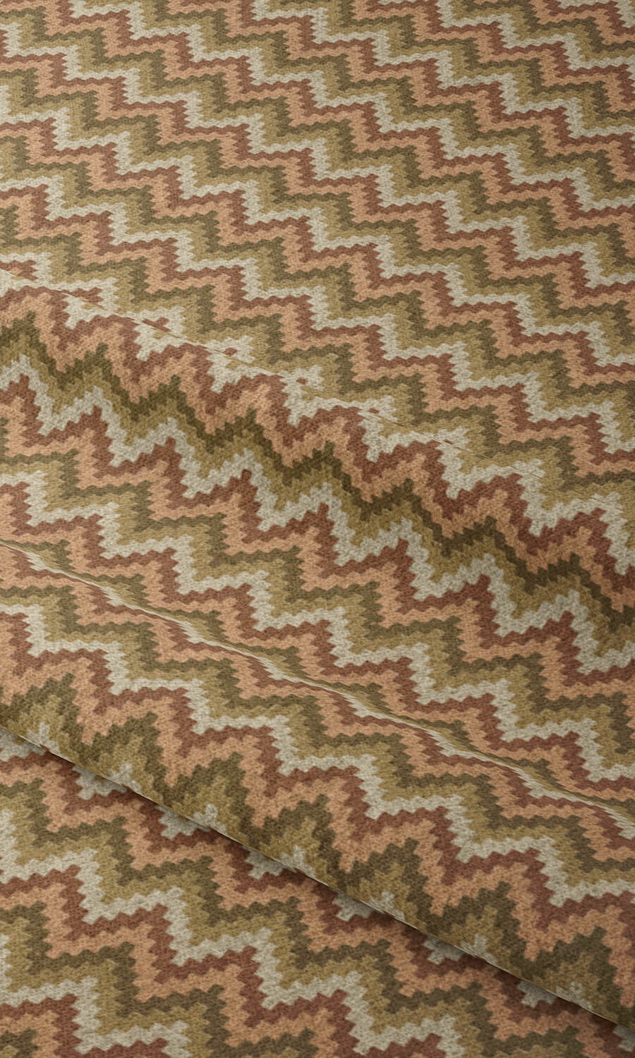 Chevron Patterned Free Fabric Material Sample (Green/ Salmon Pink)