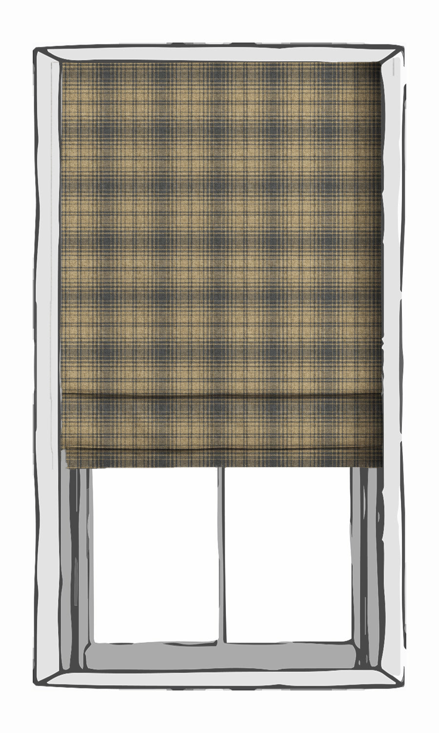 Plaid Roman Blinds (Yellow & Navy Blue/Grey) for Living, Bedroom, Kitchen, Bathroom