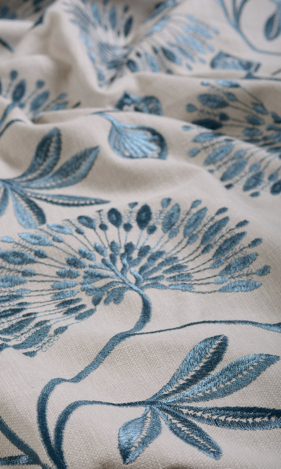 Vine Embroidered Fabric Sample for Roman Blinds & Shades (Pale Beige/ Ocean Blue)