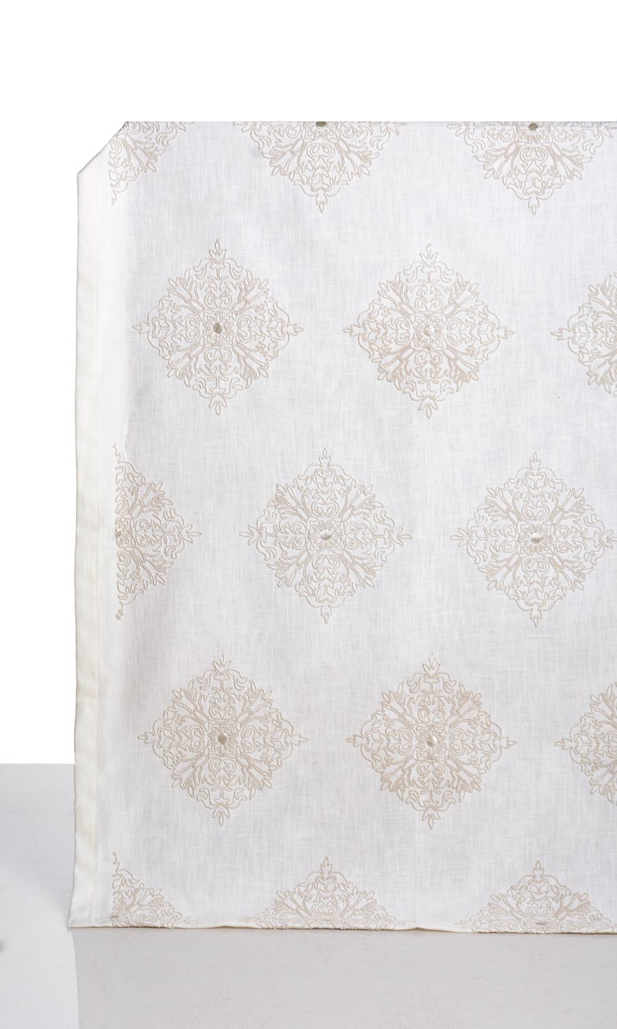 Poly-Linen Embroidered Roman Blinds & Window Shades (White/ Cream)