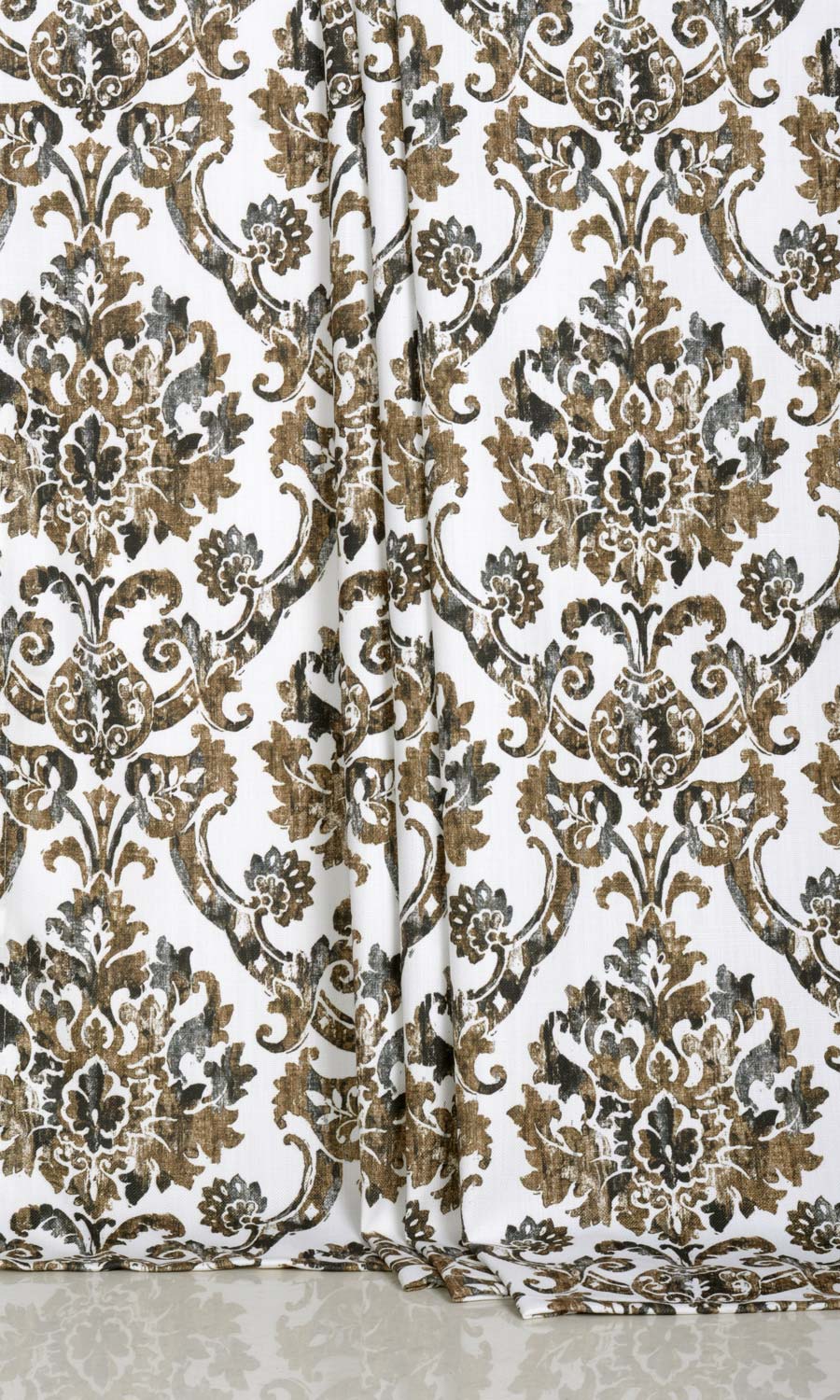 Damask Print Window Treatments Fabric Sample (Brown/ Grey)