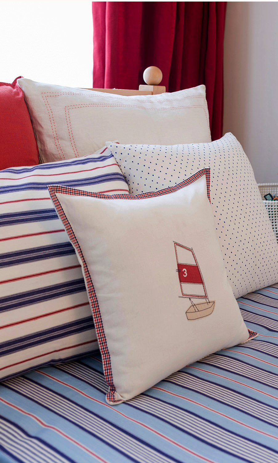 Cotton Fabric Blinds (Red/ Blue) for Living, Bedroom, Kitchen, Bathroom