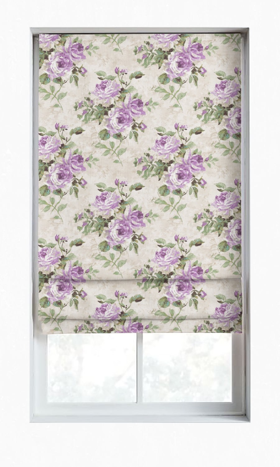Dimout Floral Window Treatments Fabric Sample (Purple/ Ivory/ Grey)
