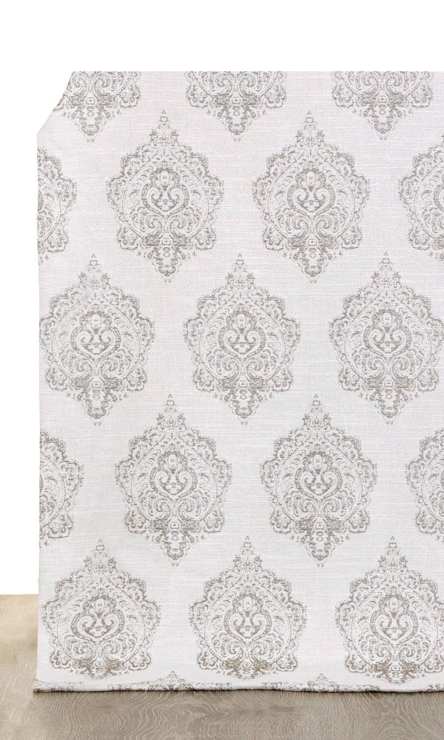 Damask Poly-Cotton Window Treatments Fabric By the Metre (Off White/ Gray)