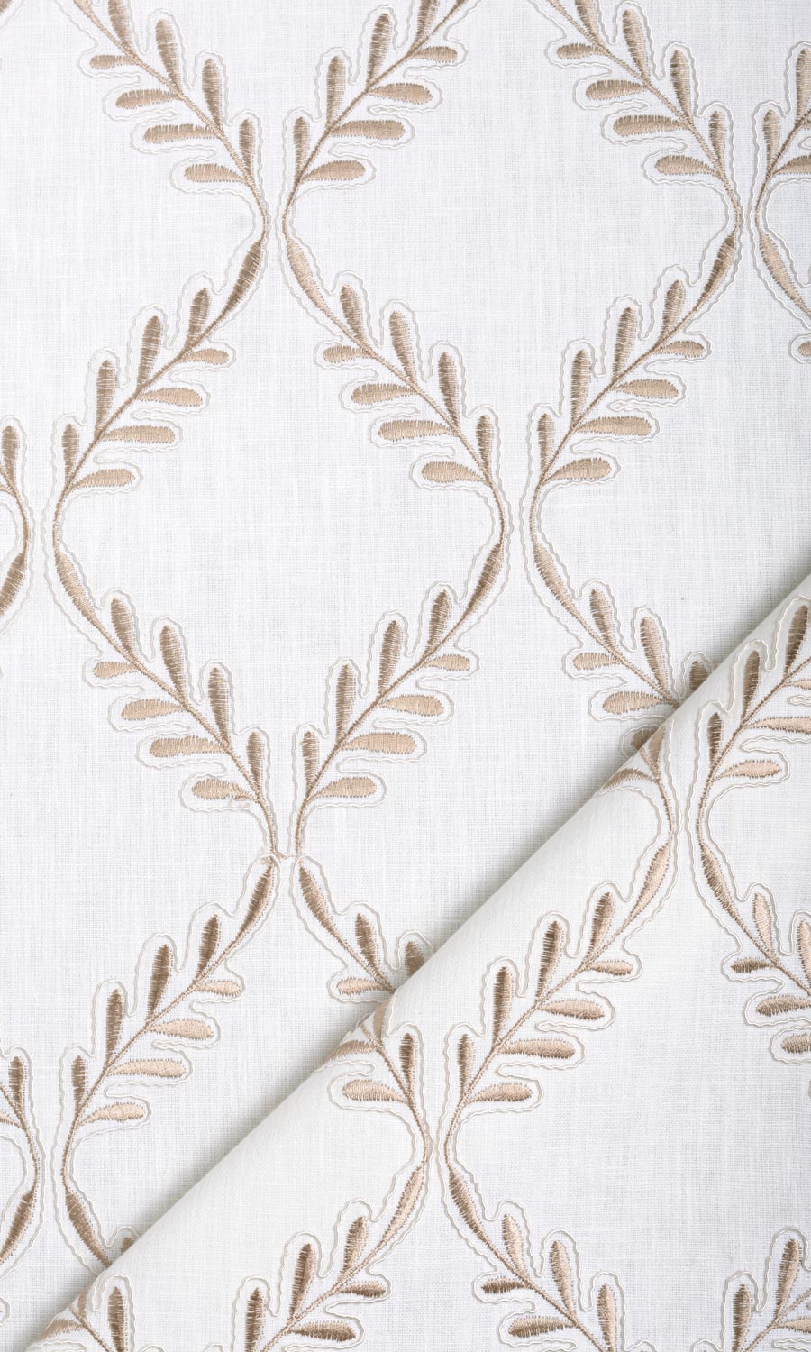 Poly-Linen Embroidered Home Textile Fabric Material Sample (White/ Cream)