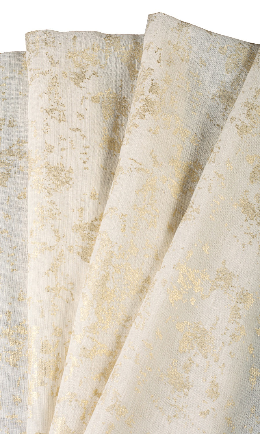 Metallic Print Semi-Sheer Fabric Material By the Metre (White/ Golden)