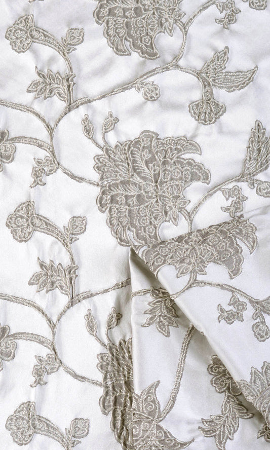 Floral Home Décor Fabric Sample (White/ Black)