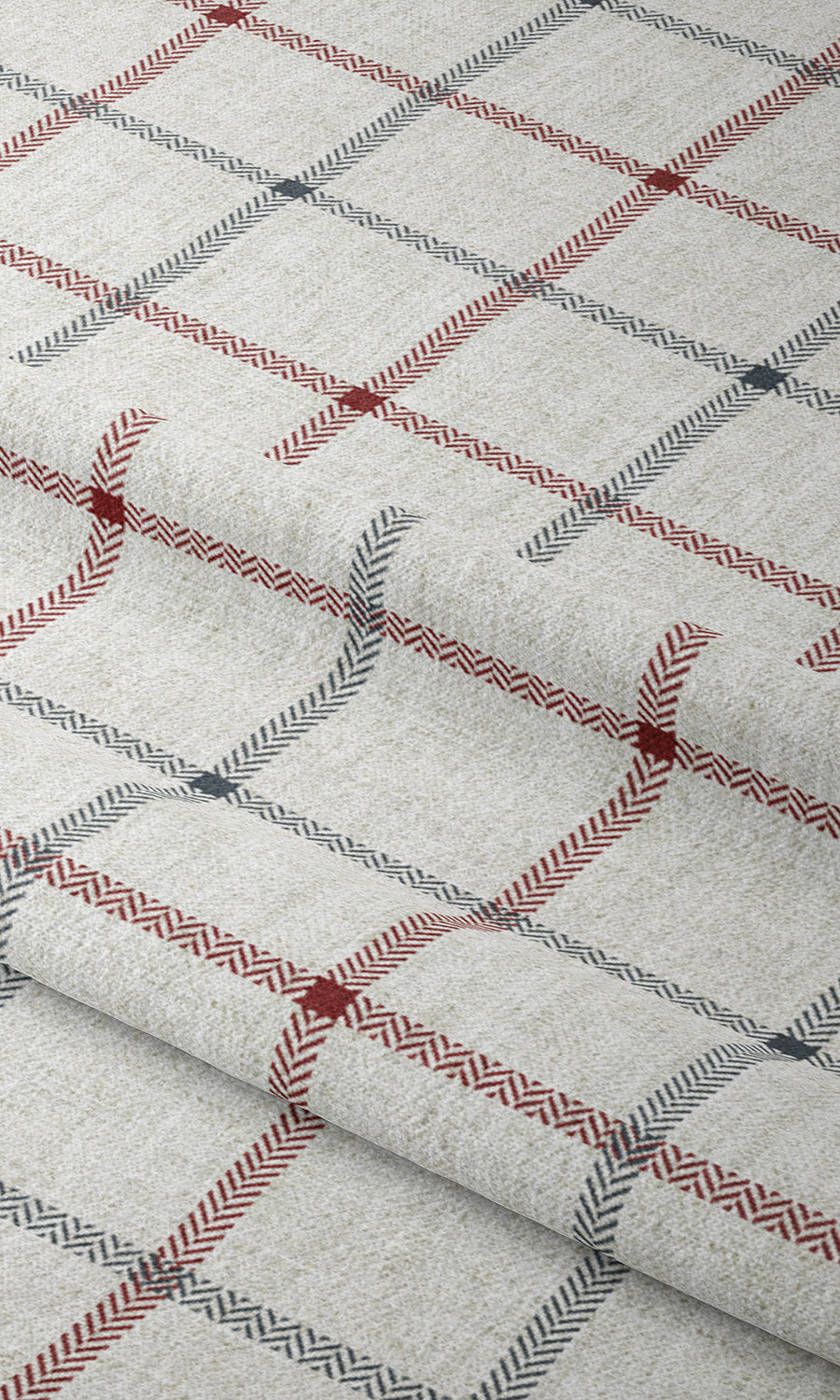 Check Patterned Home Textile Fabric Material Sample (Linen White/ Red)