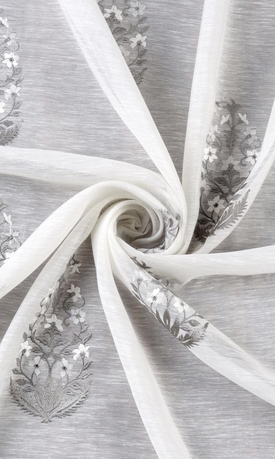 Sheer Floral Paisley Flat, Plain, Fake, Faux, European Relaxed Roman Blinds (White/ Gray)