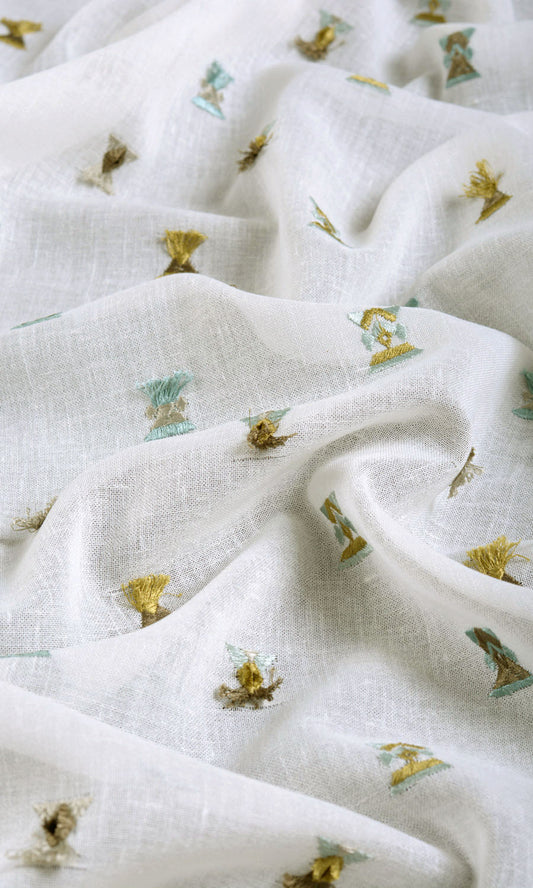 Semi Sheer Home Décor Fabric Sample (Teal/ Yellow/ White)