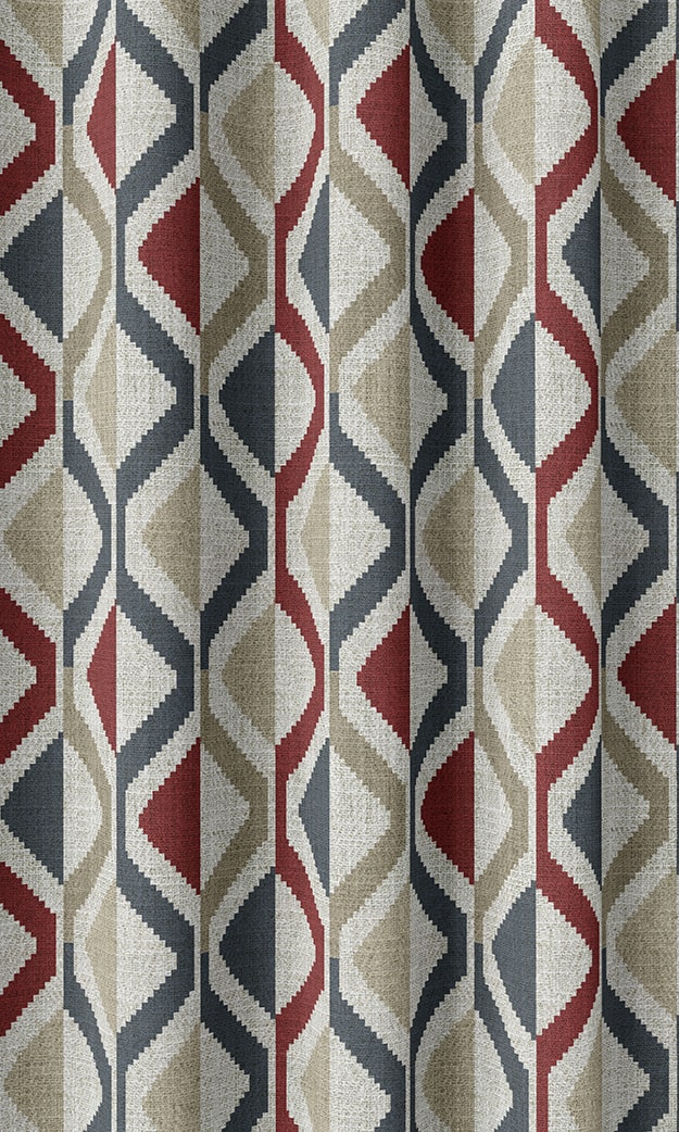 Zig-Zag Striped Window Treatments Fabric Sample (Red/ Blue/ Beige)