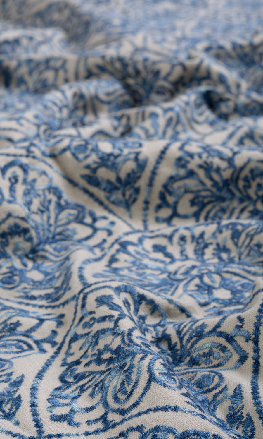 Embroidered Made-to-Measure Roman Blinds (Pale Beige/ Ink Blue)