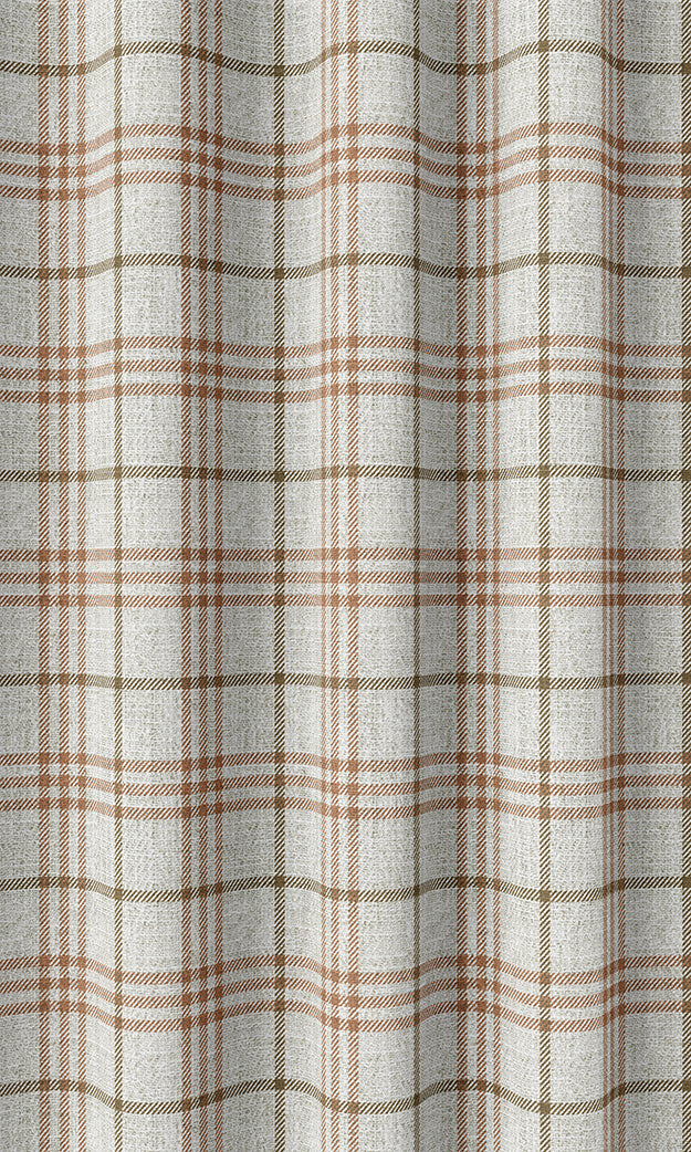 Checkered Home Textile Fabric Material Sample (Linen White & Muted Orange)