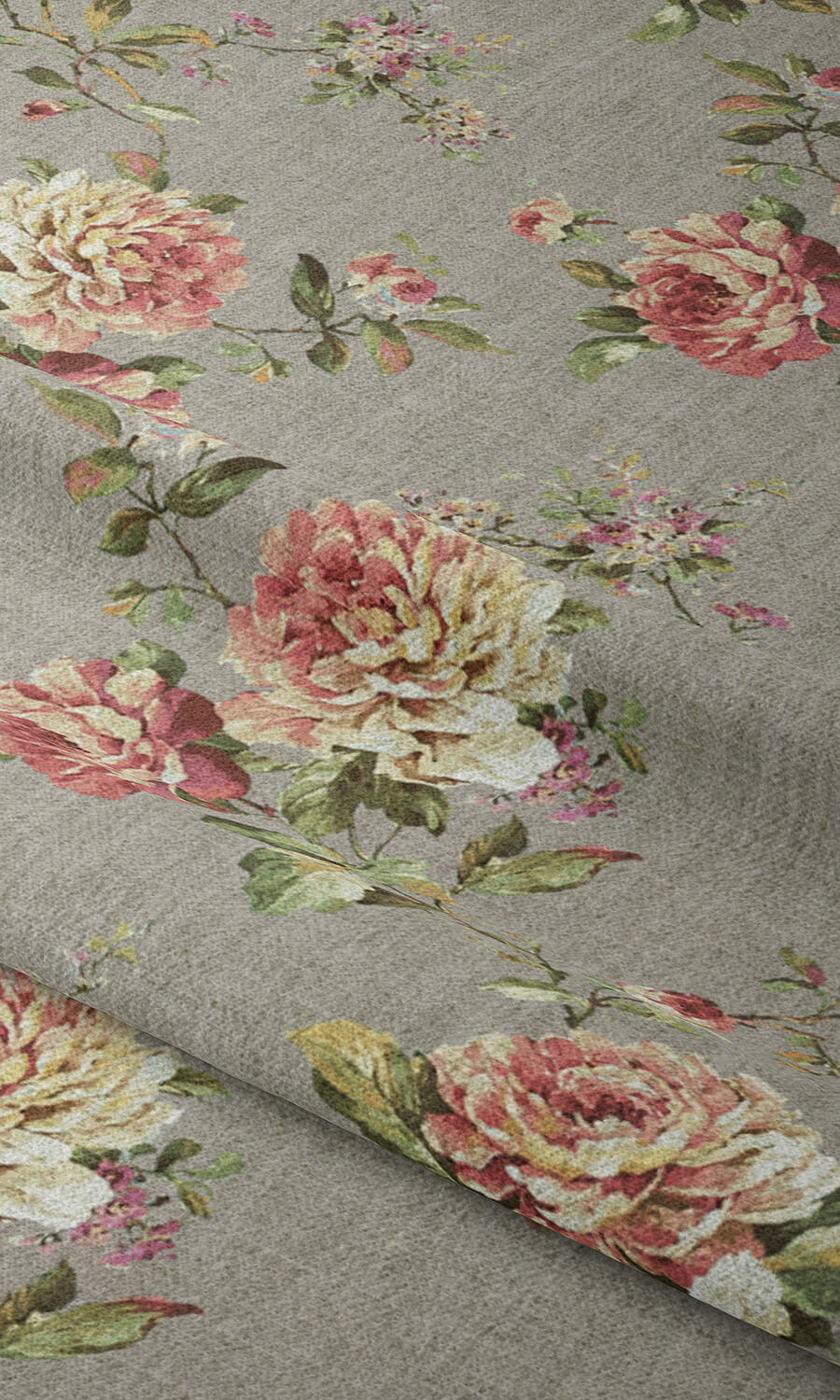 Country Floral Free Fabric Material Sample (Grey/ Pink)