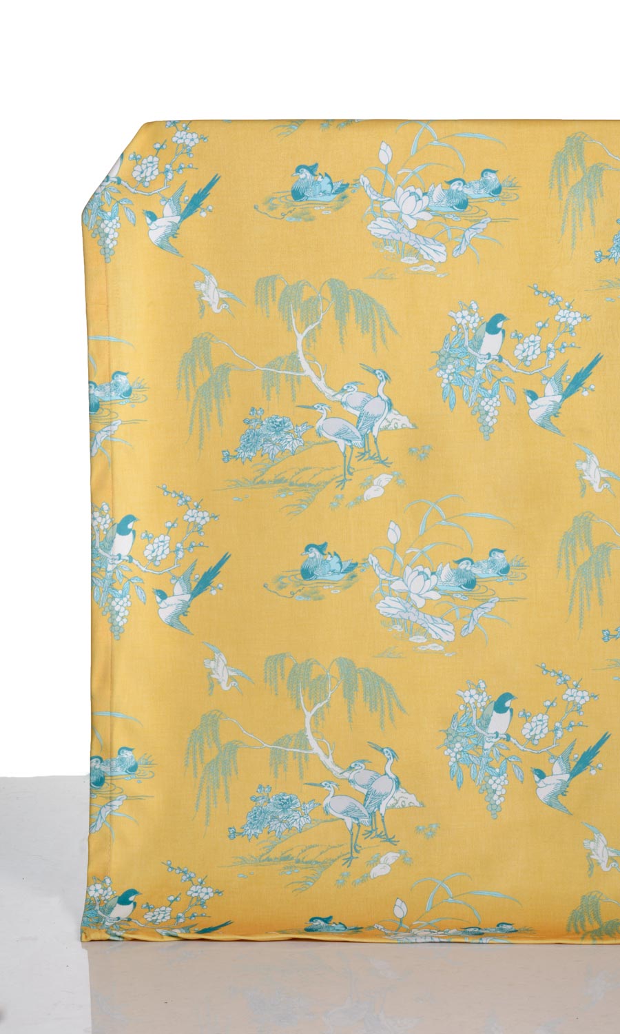 Chinoiserie Toile Velvet Roman Shades (Yellow) for Living, Bedroom, Kitchen, Bathroom