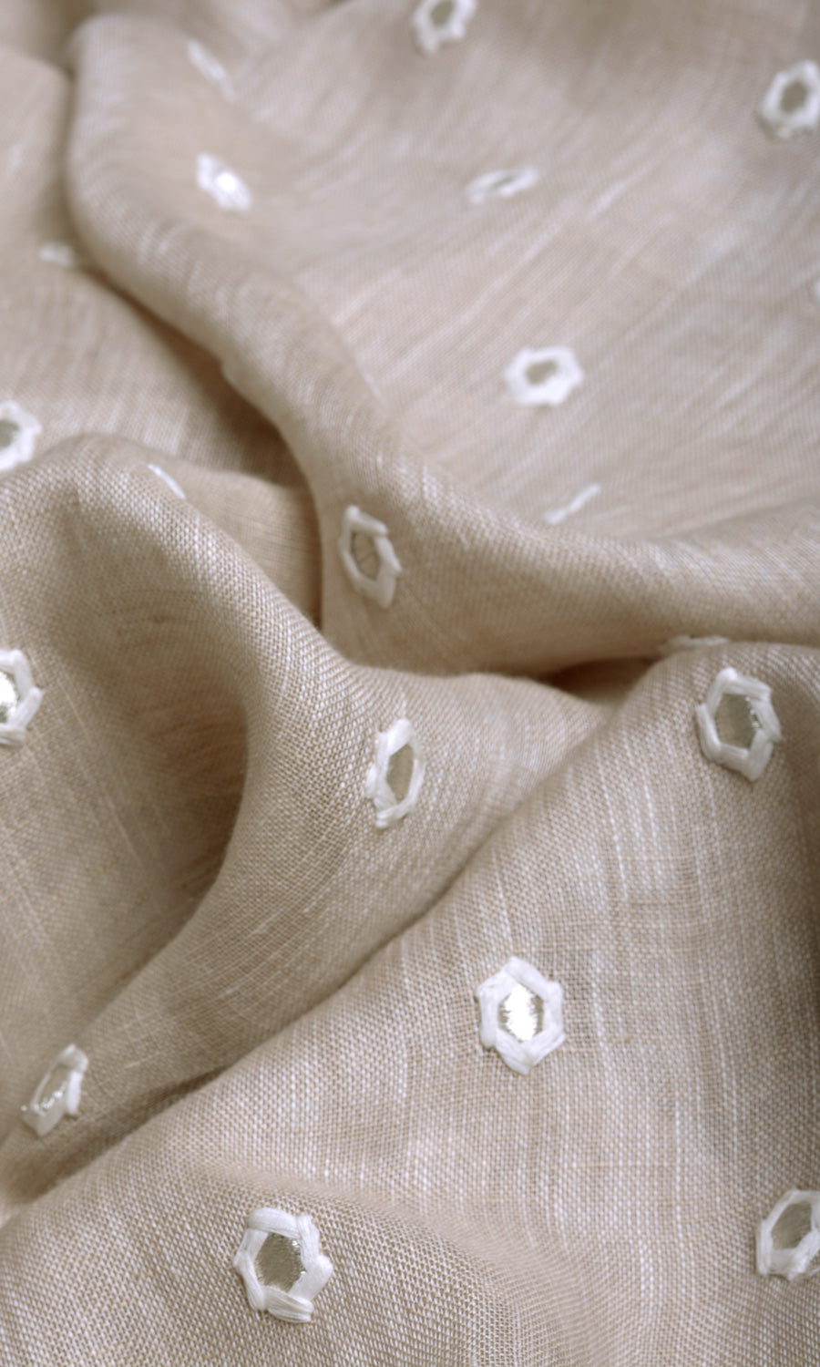 Sheer Embroidered Linen Flat, Plain, Fake, Faux, European Relaxed Roman Blinds (Beige)