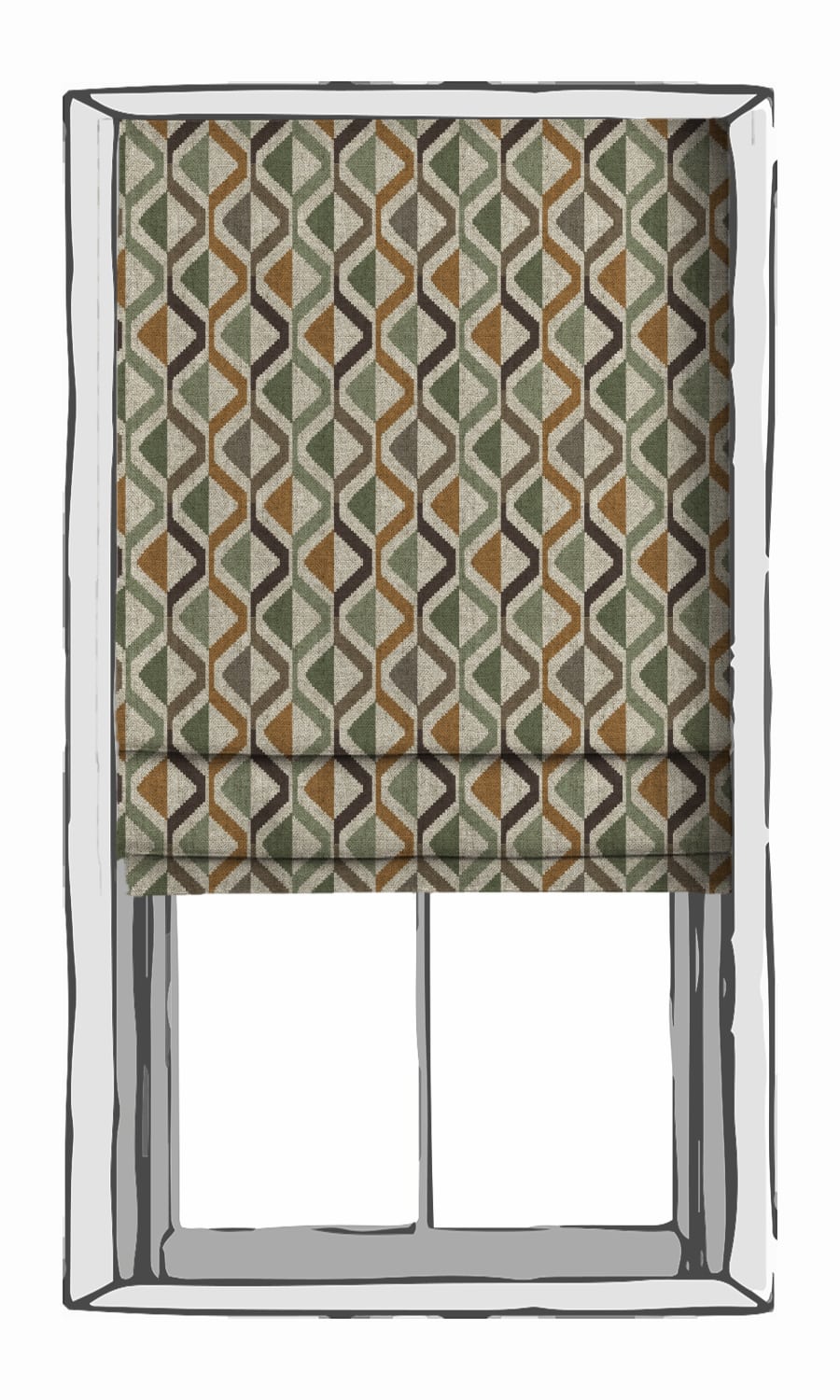 Geometric Print Home Textile Fabric Material By the Metre (Green/ Orange/ Gray)