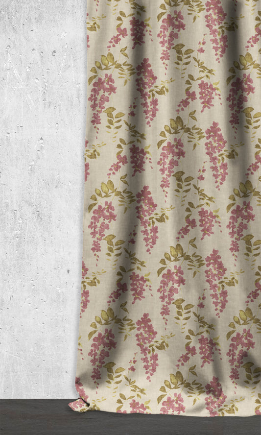 Dimout Floral Home Décor Fabric By the Metre (Pink/ Cream)