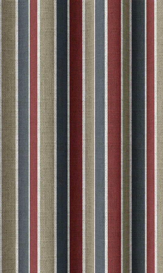 Striped Home Décor Fabric Sample (Grey/ Red/ Slate Blue)