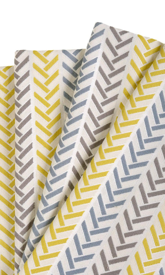 Herringbone Home Décor Fabric By the Metre (Yellow/ Steel Blue/ Grey)