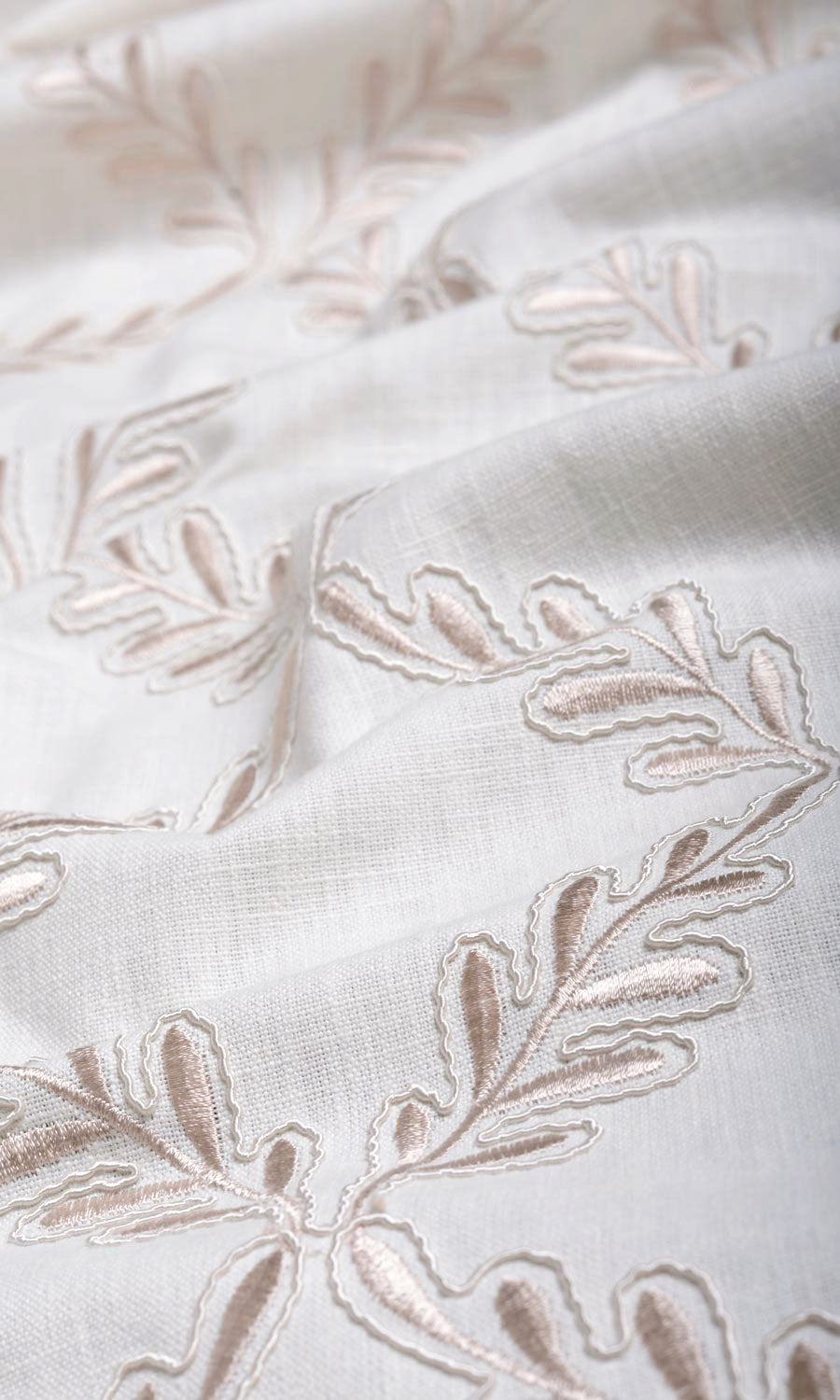 Poly-Linen Embroidered Home Textile Fabric Material Sample (White/ Cream)