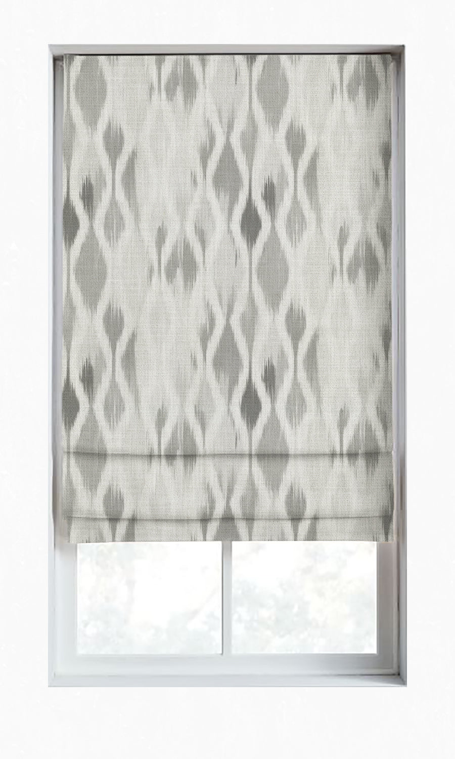 Ikat-Style Window Treatments Fabric By the Metre (Eggshell White/ Pewter Grey)