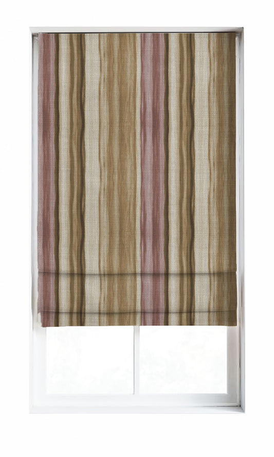 Watercolor Effect Striped Home Décor Fabric By the Metre (Pink/ Brown)