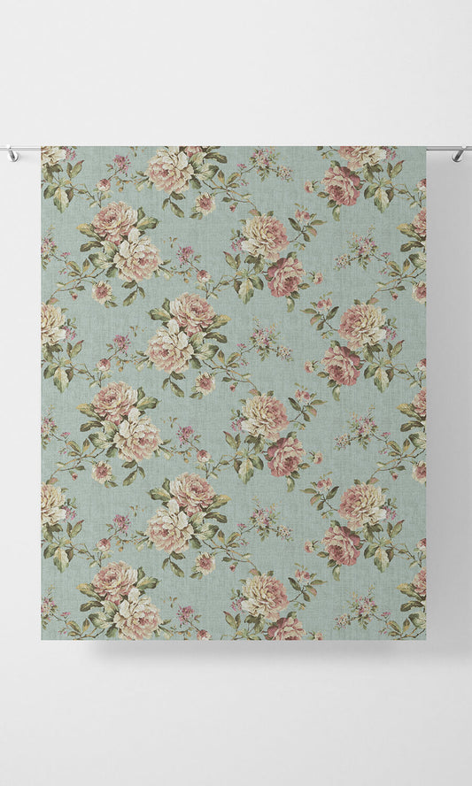 Country Floral Home Décor Fabric By the Metre (Blue/ Pink)