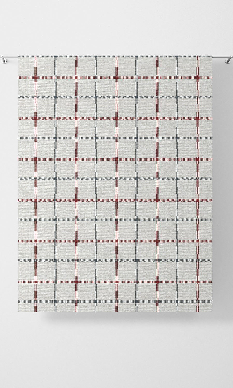 Check Patterned Fabric Material By the Metre (Linen White/ Red)