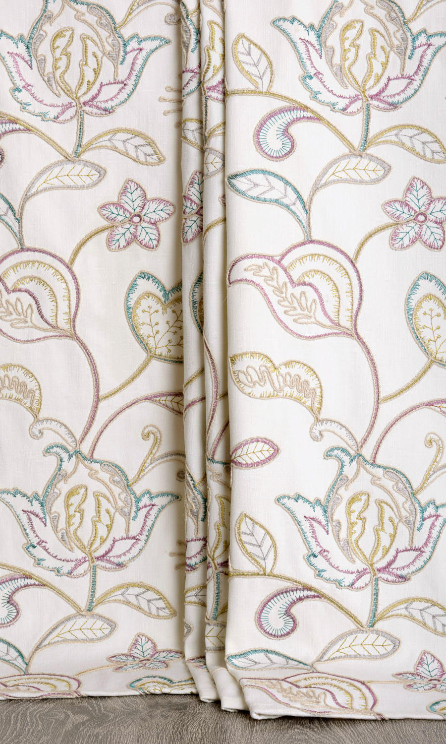 Vine Embroidered Home Textile Fabric Material Sample (White/ Green/ Pink)