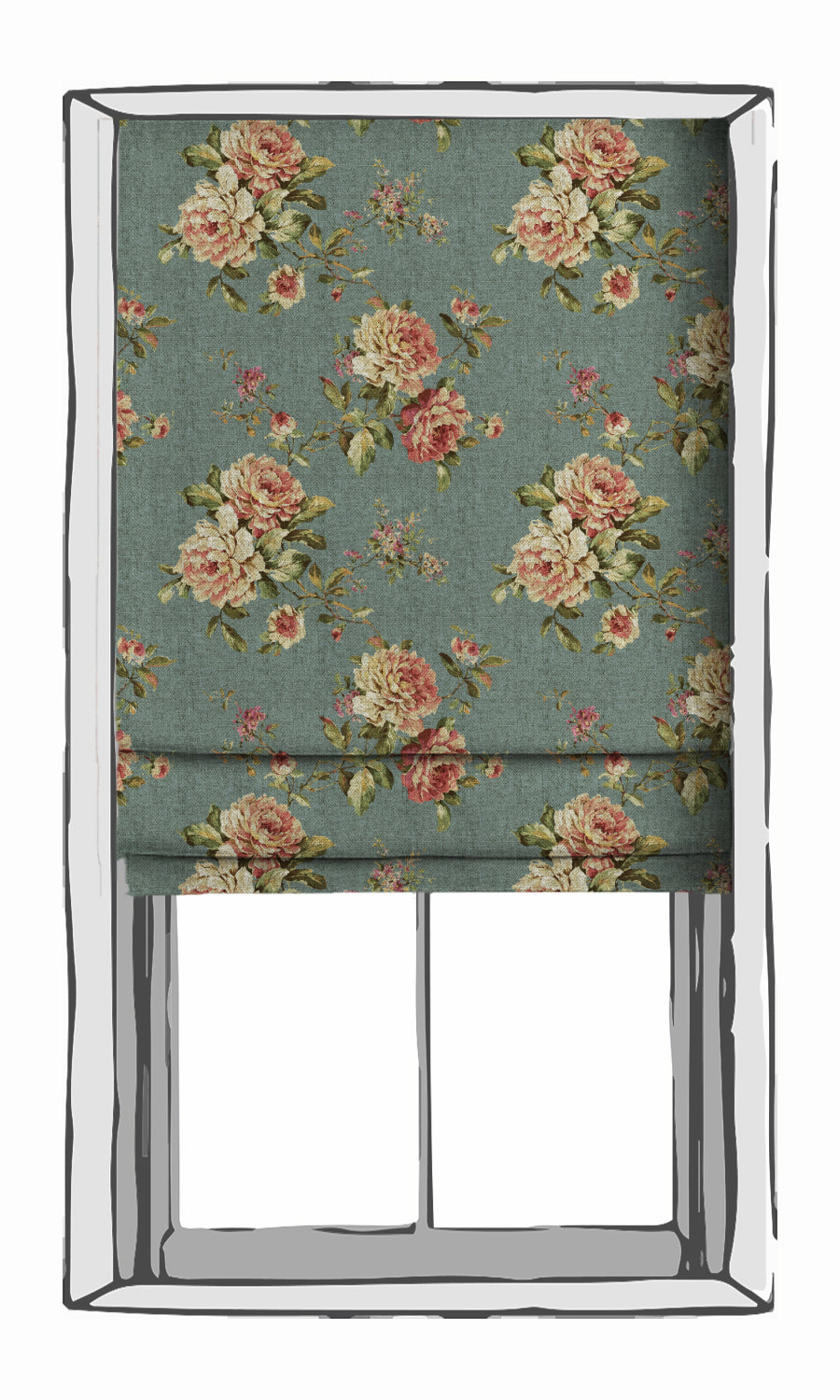 Floral Country Roman Shades (Blue & Pink) for Living, Bedroom, Kitchen, Bathroom