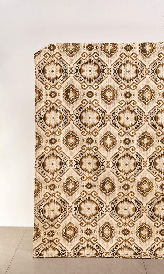 Aztec Textured Home Décor Fabric By the Metre (Beige/ Yellow/ Umber)