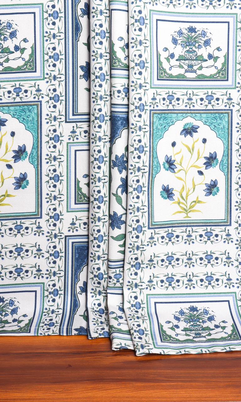 Floral Cotton Flat, Plain, Fake, Faux, European Relaxed Roman Blinds (Blue/ Green)