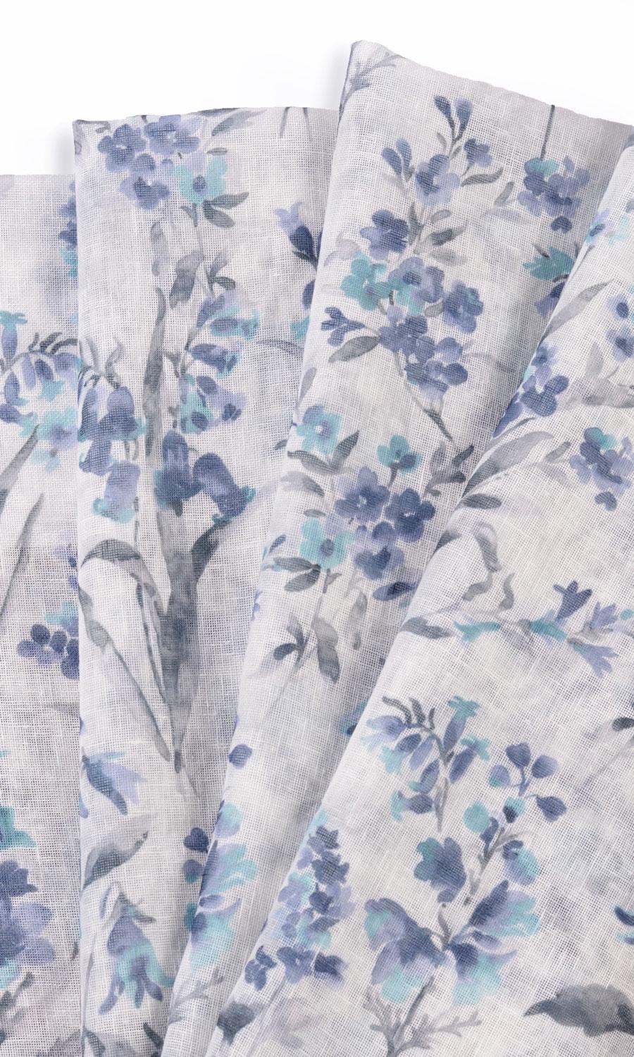 Sheer Floral Print Blinds (Blue/ Grey) Extra Long Short Wide