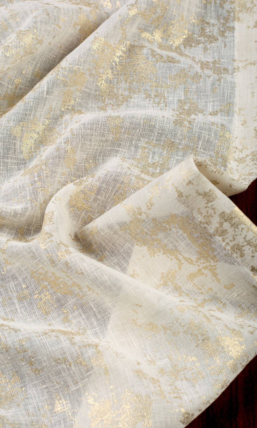 Metallic Print Semi-Sheer Window Treatments Fabric By the Metre (White/ Golden)