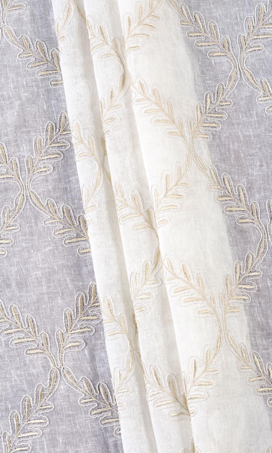 Sheer Floral Embroidered Window Treatments Fabric Sample (White/ Beige)