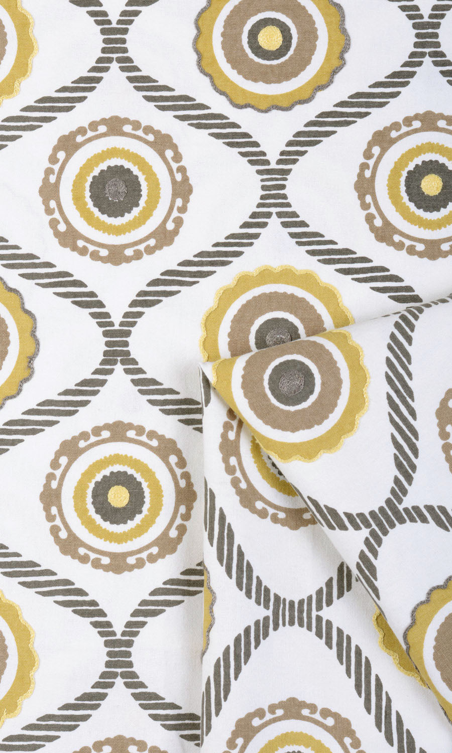 Printed Cotton Fabric Sample for Roman Blinds & Shades (Ocher Yellow/ Gray/ Brown)
