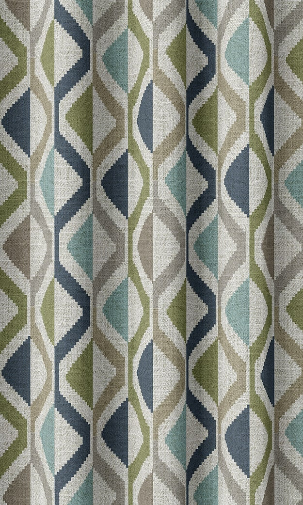 Chevron Striped Window Treatments Fabric Sample (Blue/ Green/ Grey)
